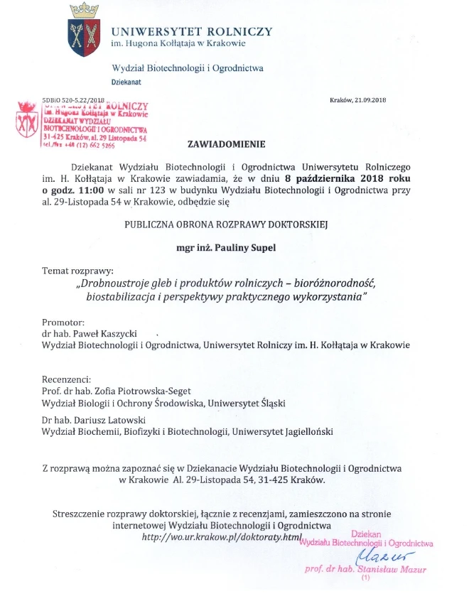 Publiczna obrona rozprawy doktorskiej 2018
