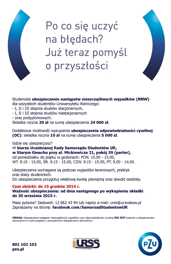NNW oraz OC dla studentów Uniwersytetu Rolniczego w Krakowie