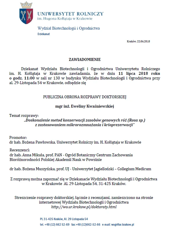 Publiczna obrona rozprawy doktorskiej