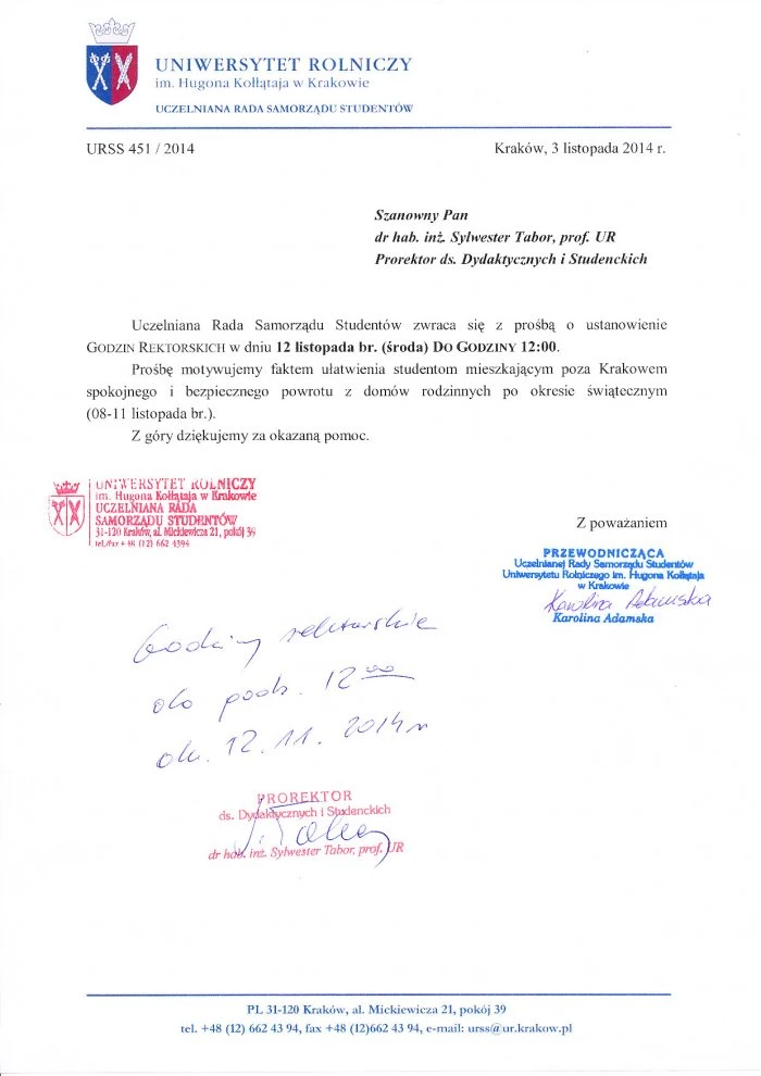 NNW oraz OC dla studentów Uniwersytetu Rolniczego w Krakowie