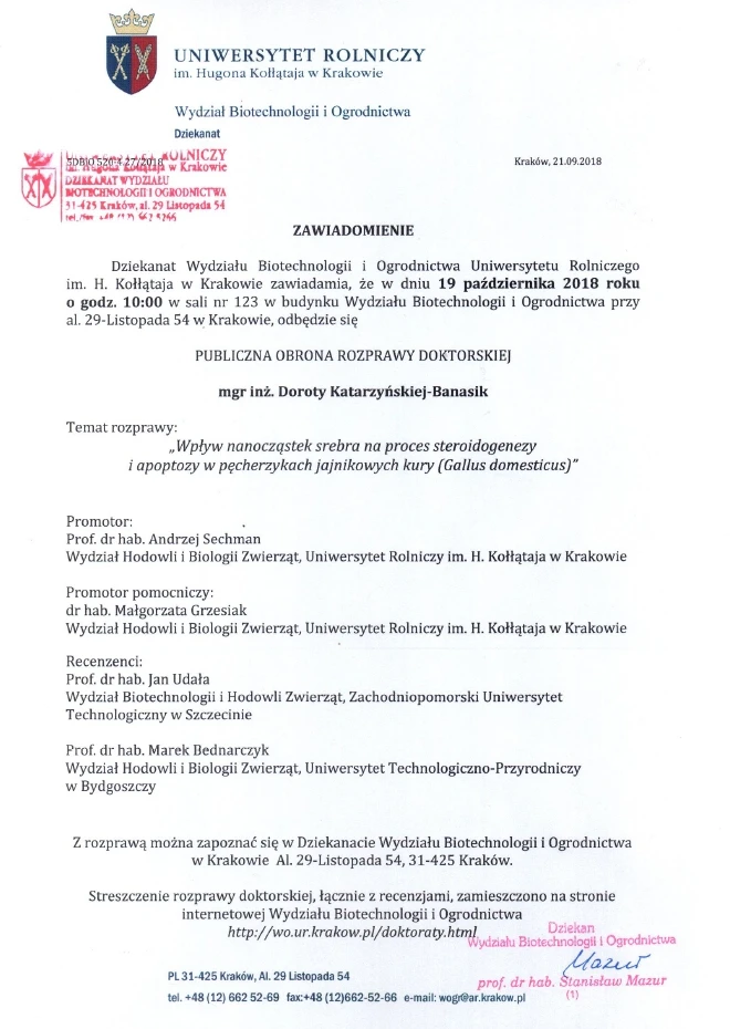 Publiczna obrona rozprawy doktorskiej 2018