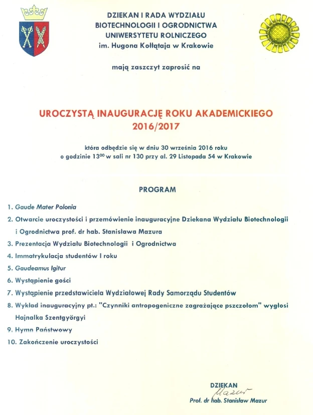 Wydziałowa Inauguracja Roku Akademickiego 2016/2017