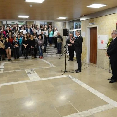 Odsłonięcie tablicy upamiętniającej postać prof. Piotra Józefa Brzezińskiego w holu budynku WBiO 23.10.15 r.