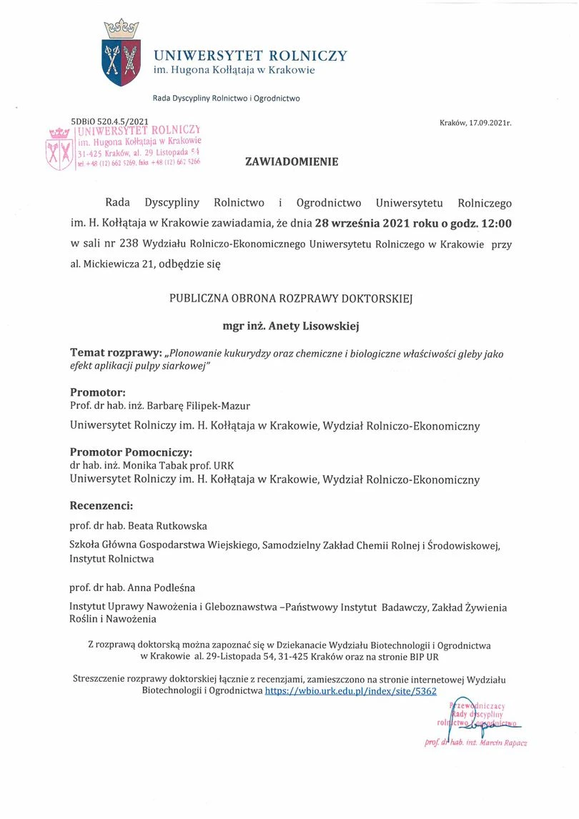 PUBLICZNA OBRONA ROZPRAWY DOKTORSKIEJ