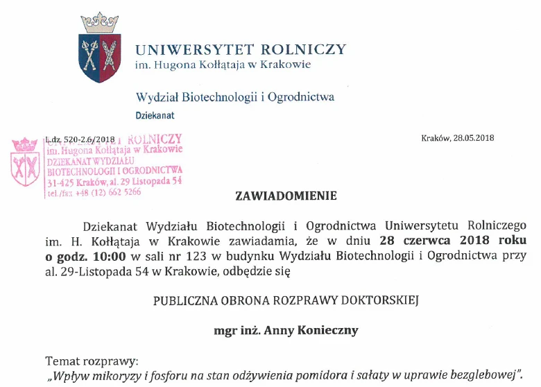 Publiczna obrona rozprawy doktorskiej 2018