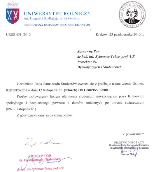 Godziny rektorskie