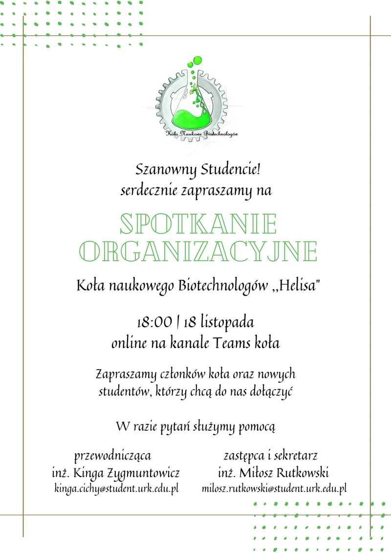 Spotkanie organizacyjne Zarządu Koła Naukowego Biotechnologów 